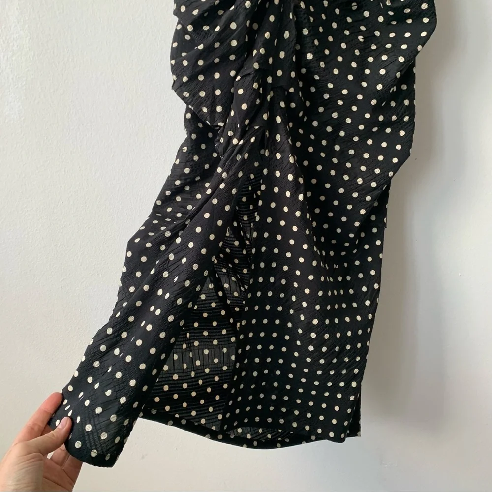Rachel Comey New Delirium Silk Polka Dot Ruched Midi Short Sleeve Dress Black - Picture 10 of 14